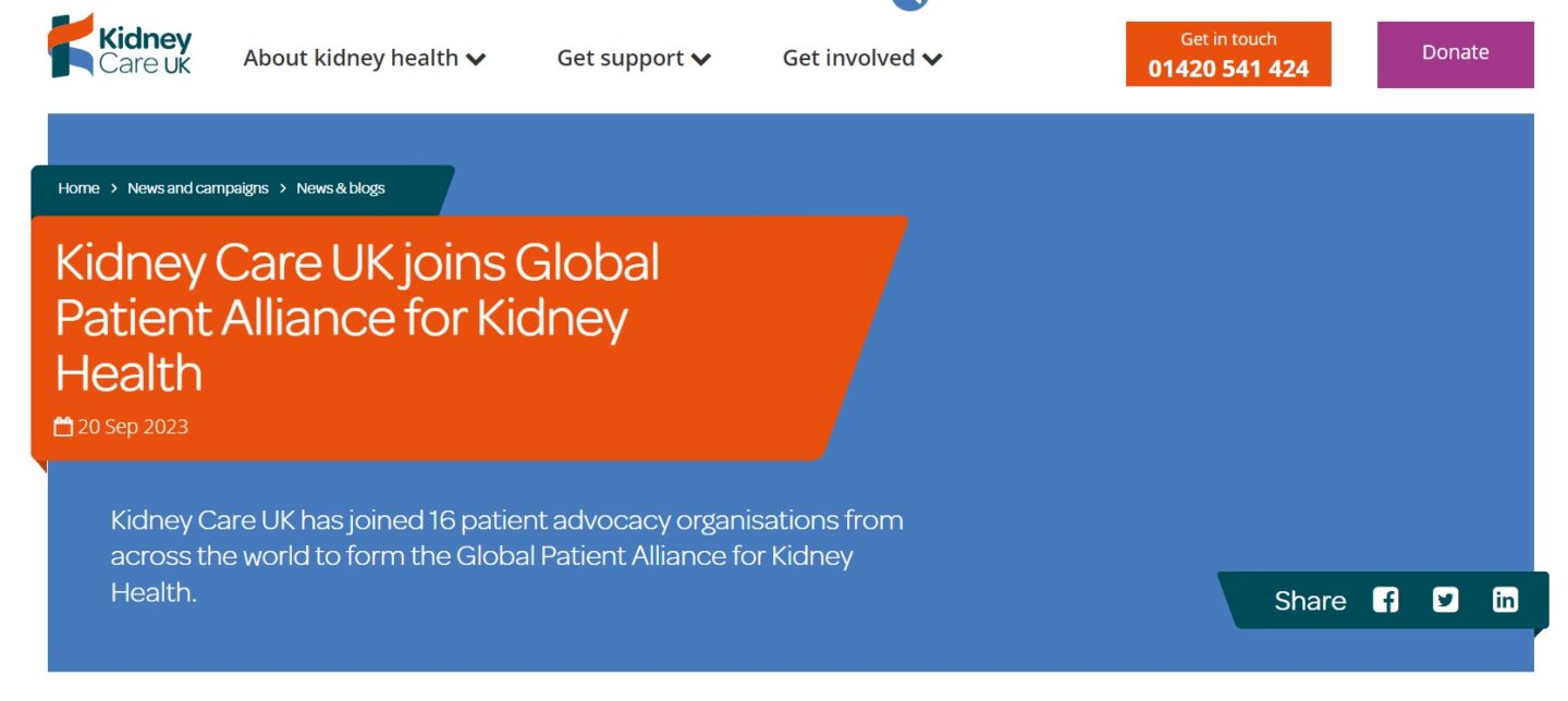 Kidney Care UK joins Global Patient Alliance for Kidney Health